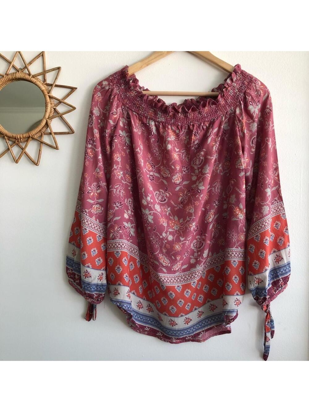BeachLunchLounge Floral Boho Blouse Women's Size S/P Coquette Cottage Feminine
